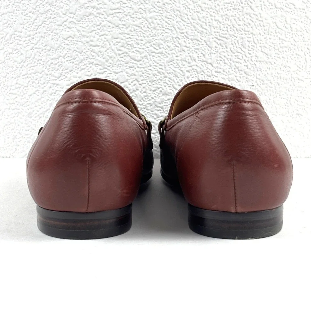 Vionic Evie Leather Loafers Women 5 Burgundy Metal Bar Slip On Shoes Preppy